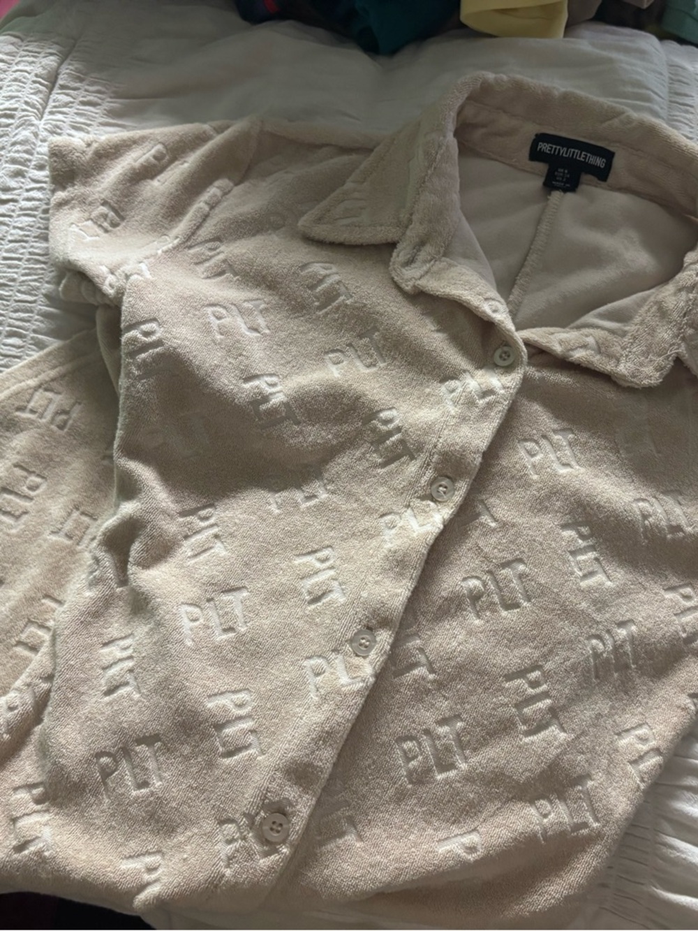 PRETTYLITTLETHING Beige Embossed Logo Romper